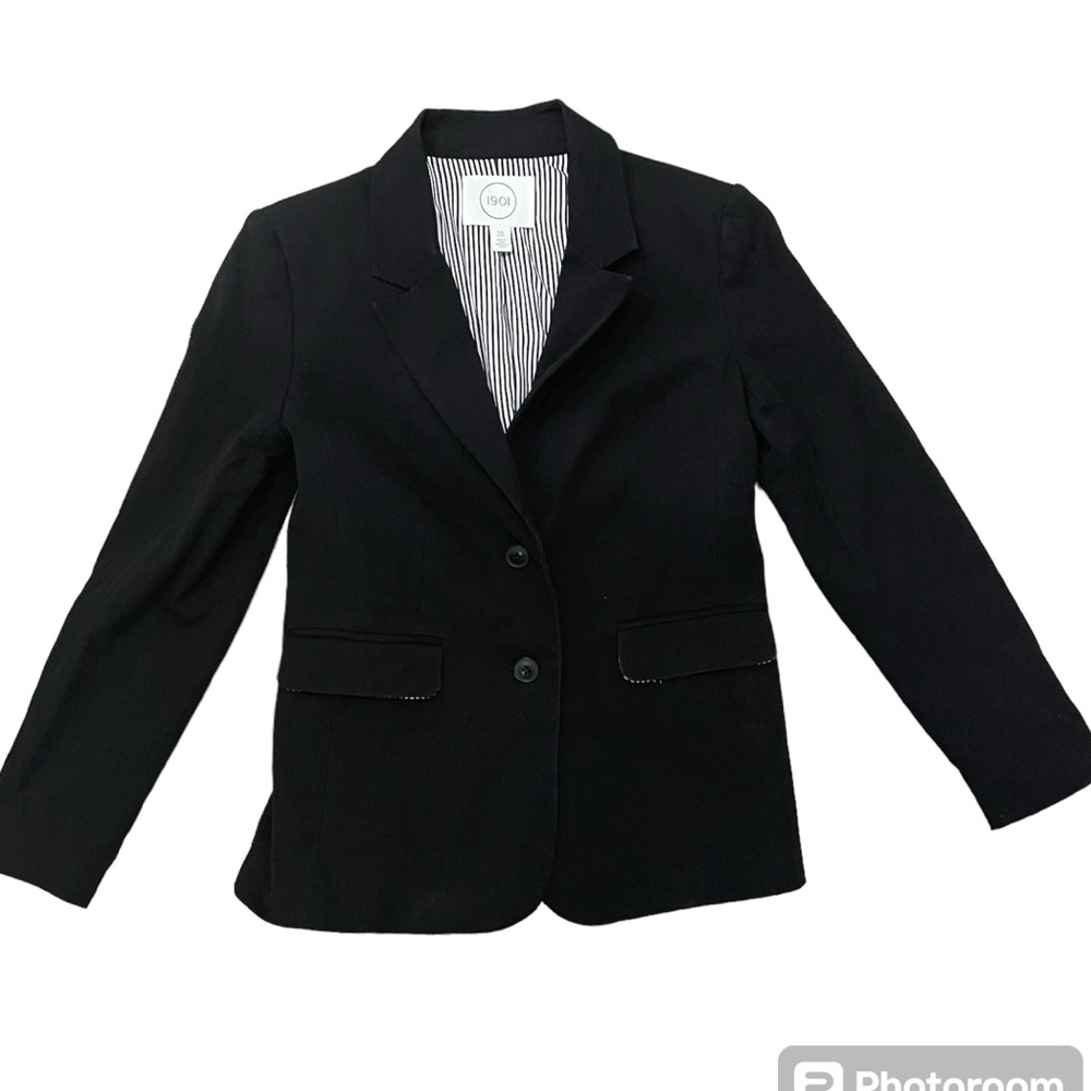 1901 Women's Black Stretch Cotton Twill Blazer Lined Size 10